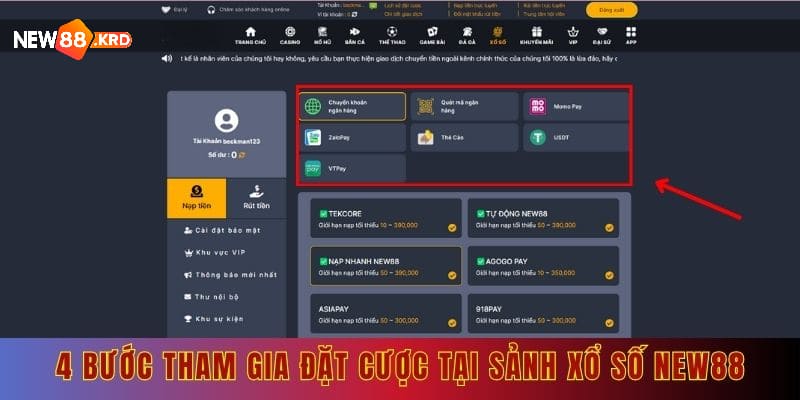 4 bước tham gia đặt cược tại sảnh xổ số New88