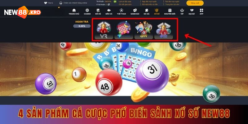 4 sản phẩm cá cược phổ biến tại sảnh xổ số New88