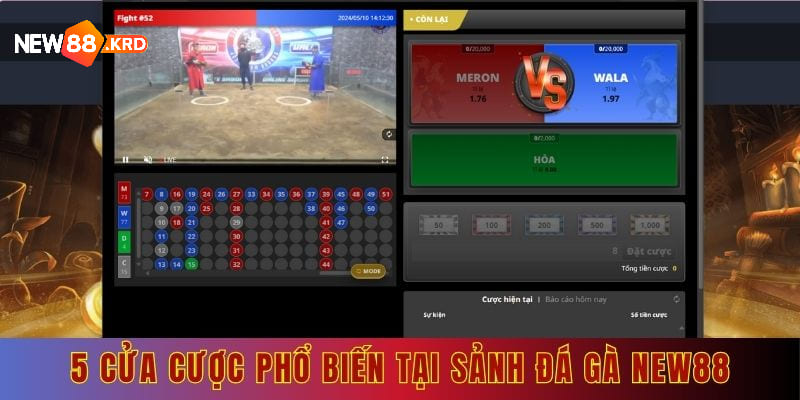 5 cửa cược phổ biến tại sảnh đá gà New88